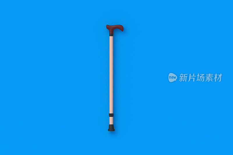 Wooden walking cane. Assistance equipment. Elegant accessory. Aristocratic style. Stick for additional support. Top view. 3d render